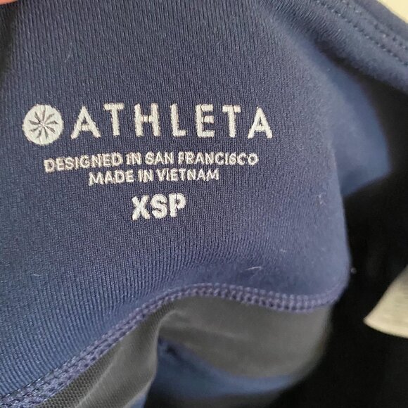 Athleta Women's Navy Track Tux Tight Brown Stripe Active Leggings Size XS Petite - Picture 3 of 10